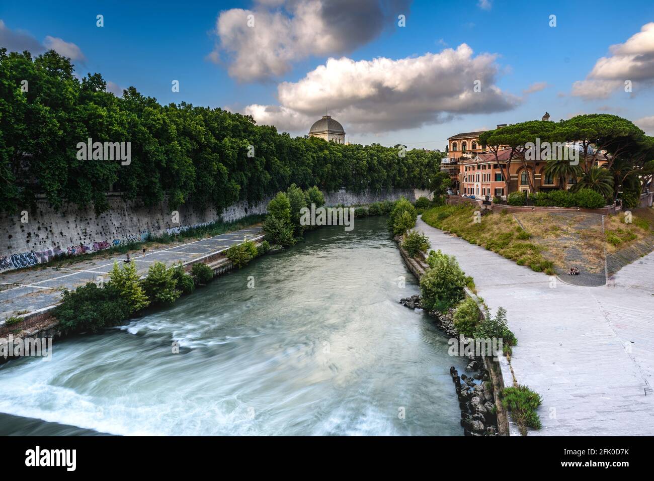 Isola Tiberina island, Ospedale Fatebenefratelli hospital, tower and Tevere river, Trastevere Isola Tiberina island, Ospedale Fatebenefratelli hospital, tower and Tevere river, Trastevere
