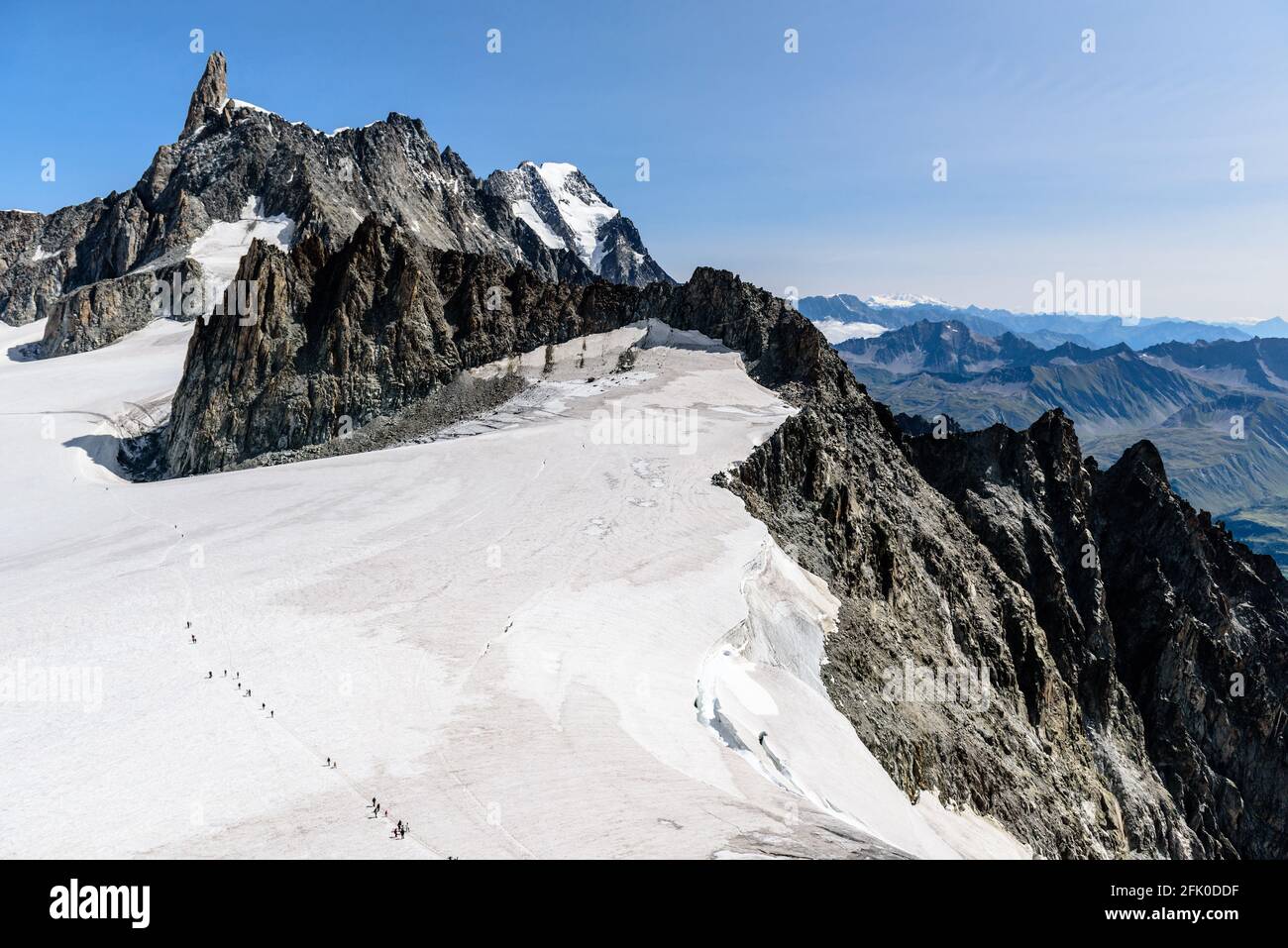 Dent du Géant, It.Dente del Gigante, 'giant's tooth', Monte Bianco mountain, Pointe Helbronner, it.Punta Helbronner peak, mt3466, Alps, Valle d'Aosta, Stock Photo