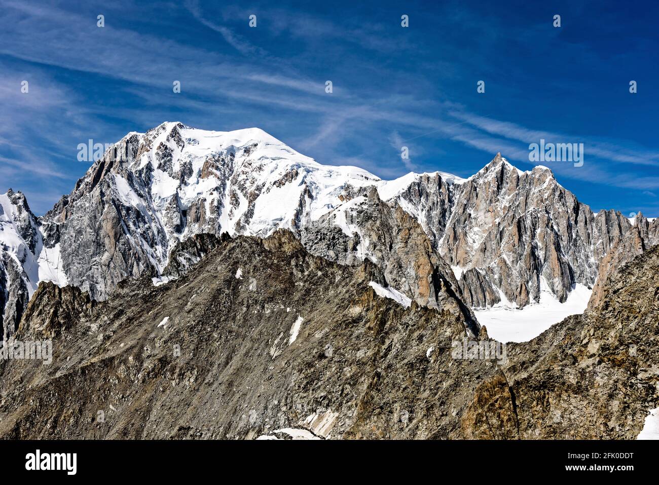 Monte Bianco mountain, Pointe Helbronner, it.Punta Helbronner peak, mt3466, Alps, Valle d'Aosta, Italy, Europe Stock Photo