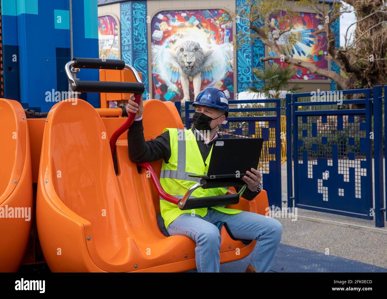 Matt Phillips checks a ride in the new LEGO Mythica land at LEGOLAND Windsor Resort. Picture date Tuesday April 27 2021 Stock Photo Alamy