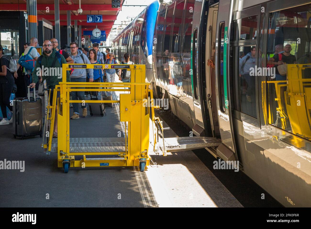 A disabled passenger ramp to a train at Geneva railway station