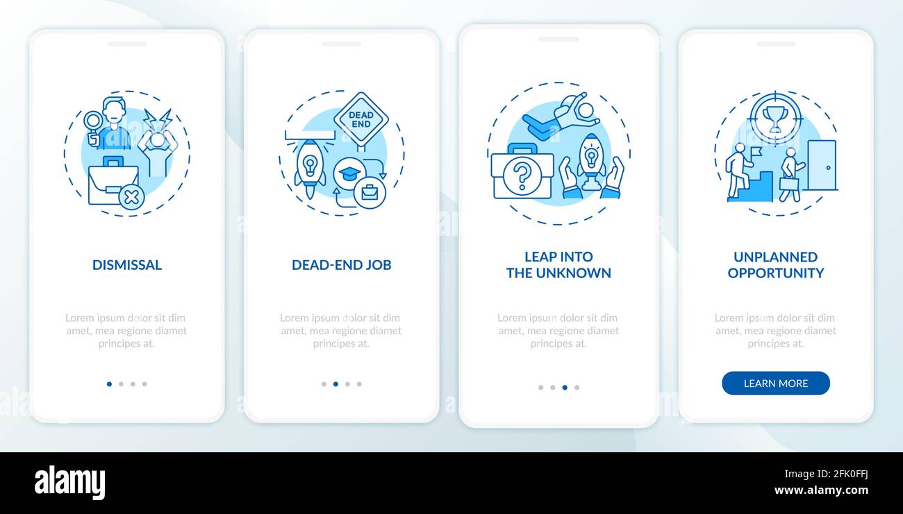 Job transition reasons onboarding mobile app page screen with concepts ...