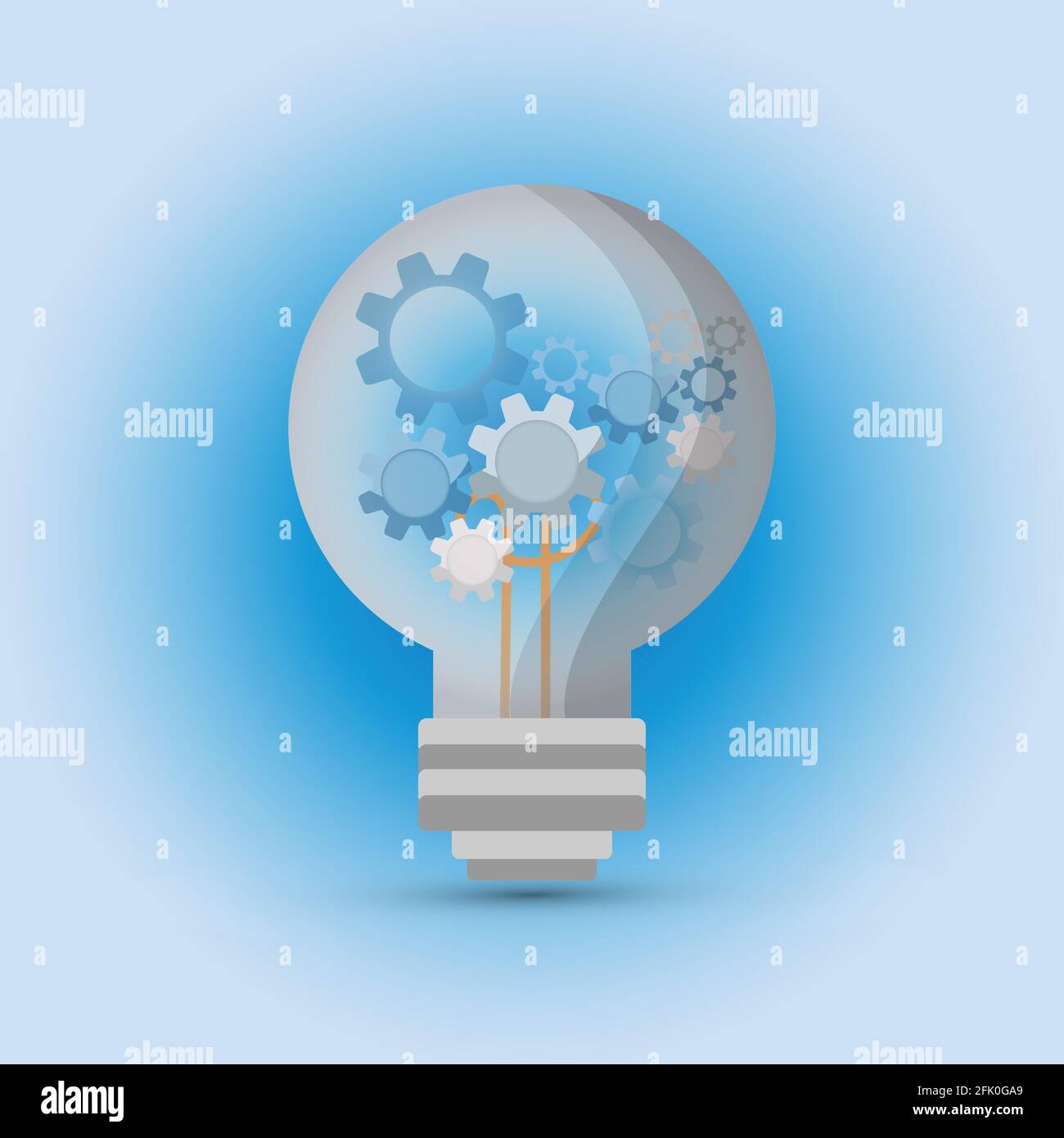 Light bulb with blue toothed wheels representing a continuous mechanism Stock Vector