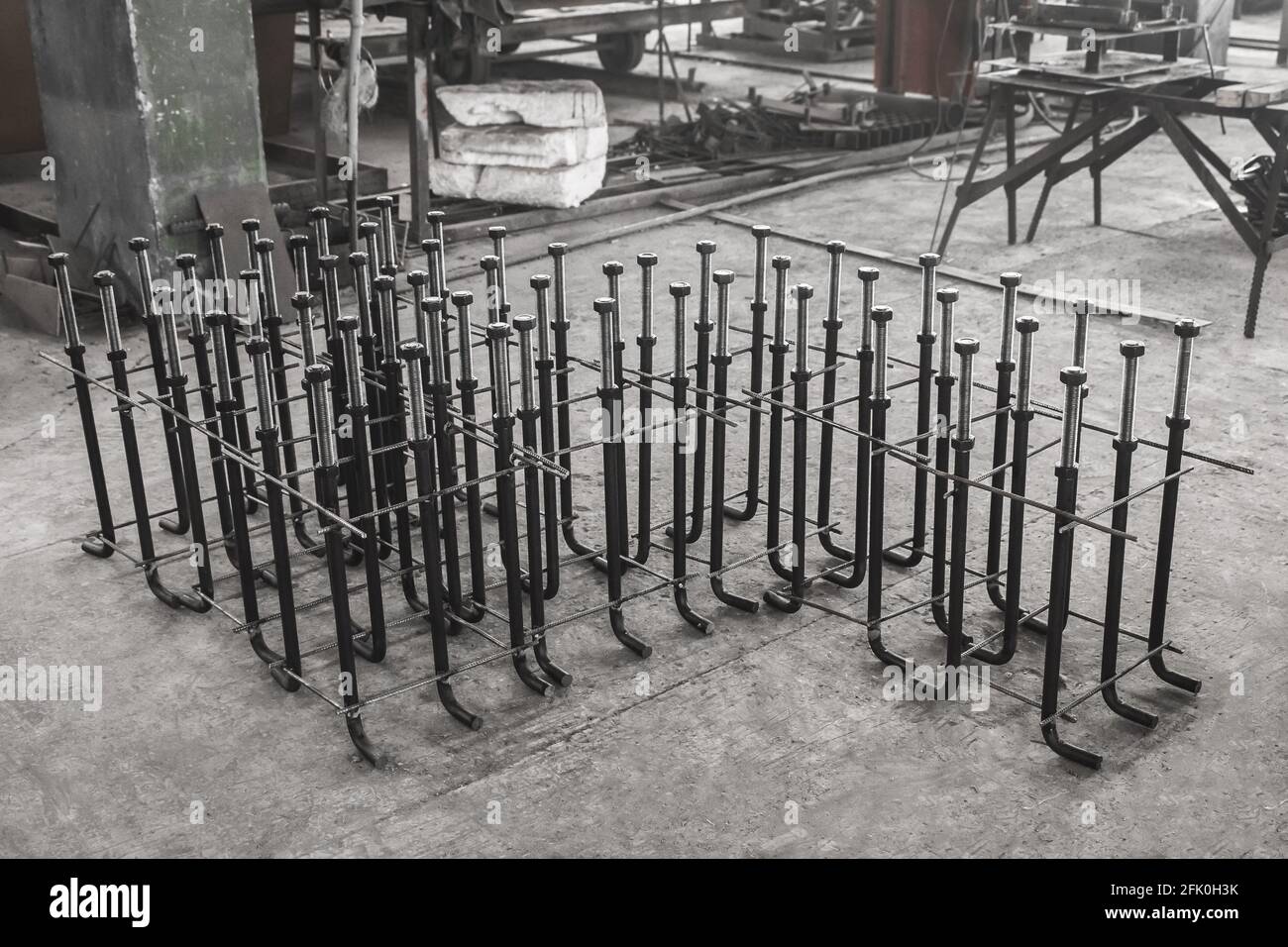 Metal anchor bolts for concrete construction structures, foundation on