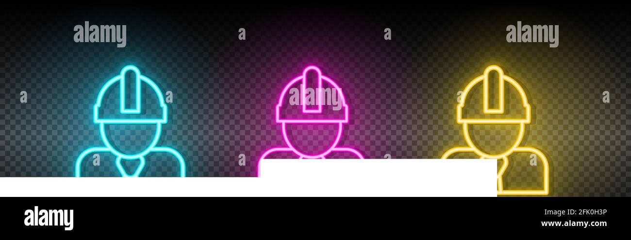architect, construction worker neon icon set Stock Vector