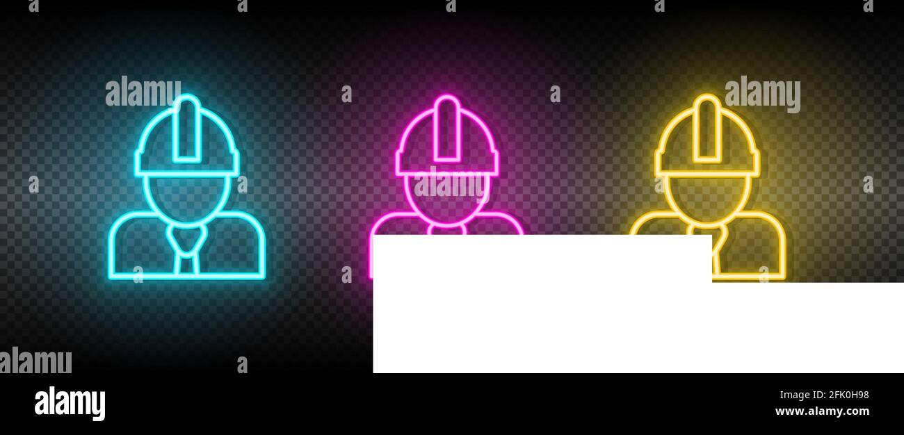 architect, construction worker neon icon set Stock Vector