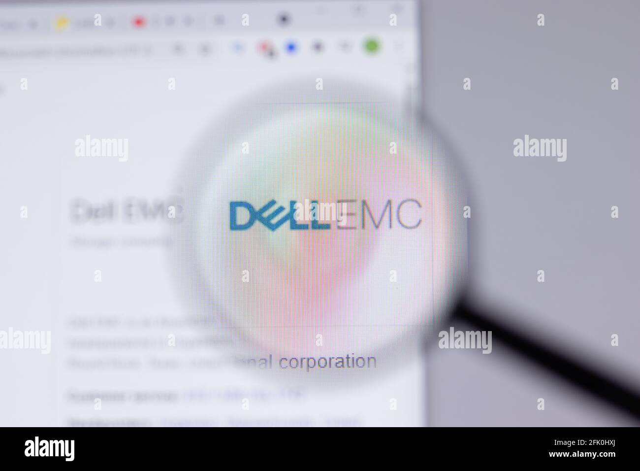 New York, USA - 26 April 2021: Dell EMC logo close-up on website page, Illustrative Editorial Stock Photo