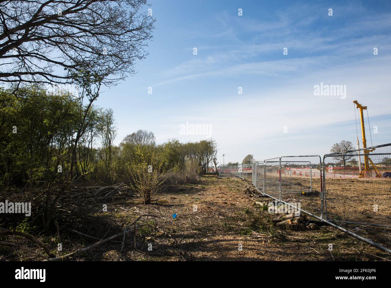 Calvert Uk 26th April 2021 An Area Almost Entirely Cleared Of Trees And Vegetation For The Hs2 High Speed Rail Link Is Viewed From The Remainder Of Calvert Jubilee Nature Reserve Calvert Has