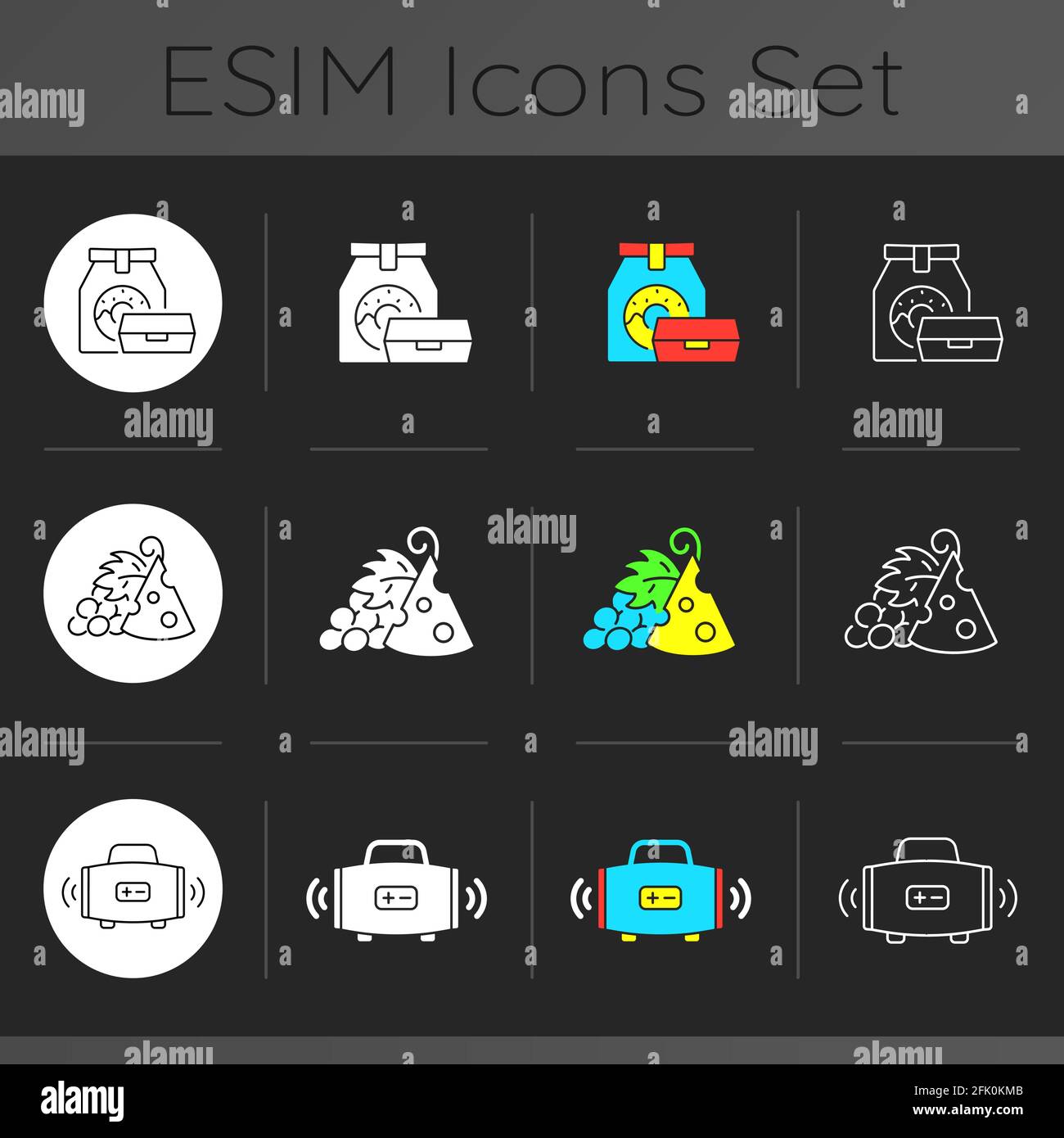 Garden party dark theme icons set Stock Vector