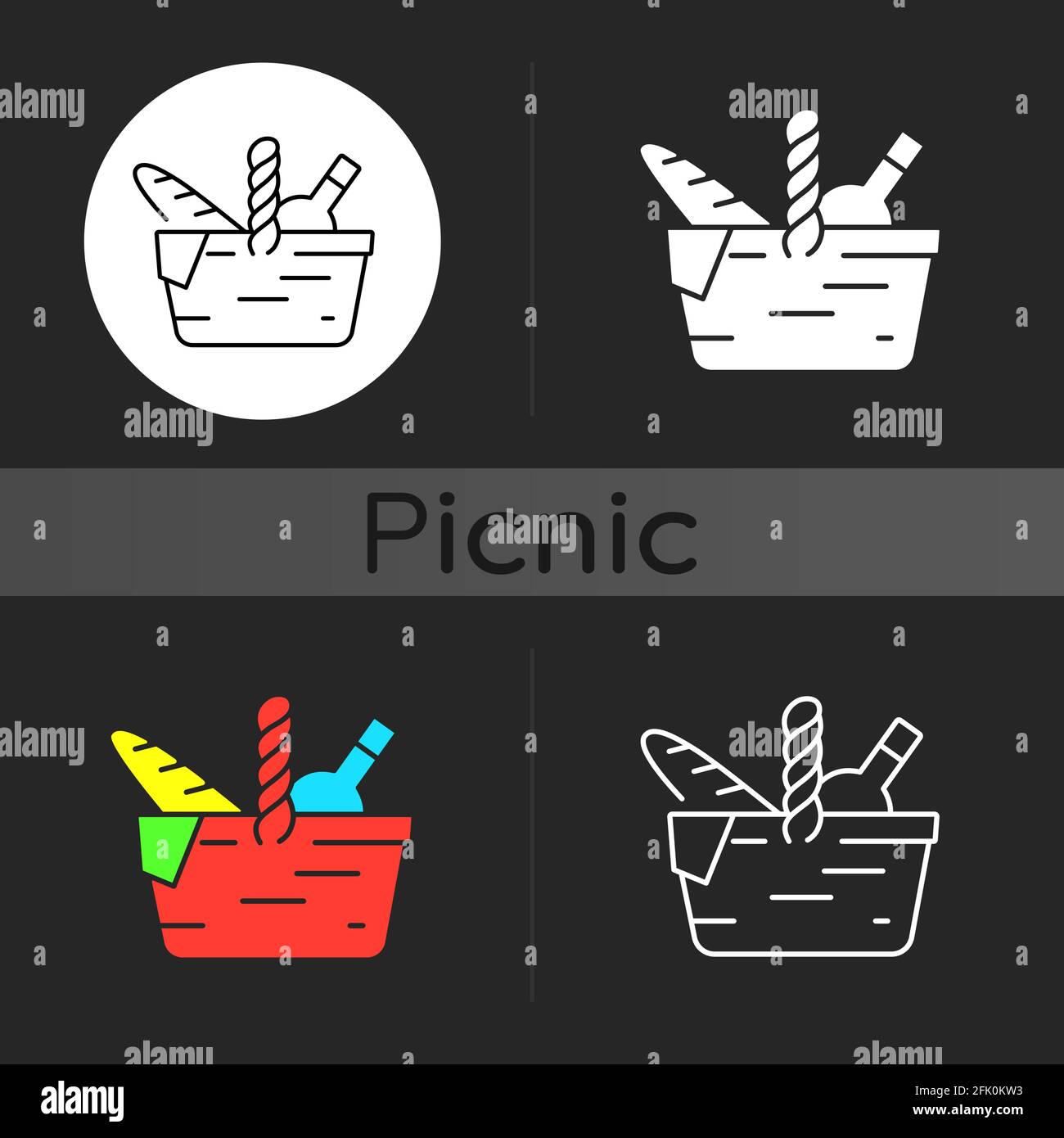 Picnic basket dark theme icon Stock Vector