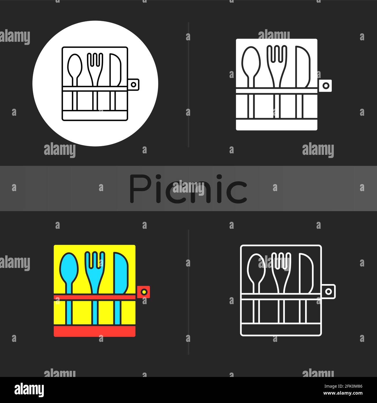 Picnic cutlery dark theme icon Stock Vector