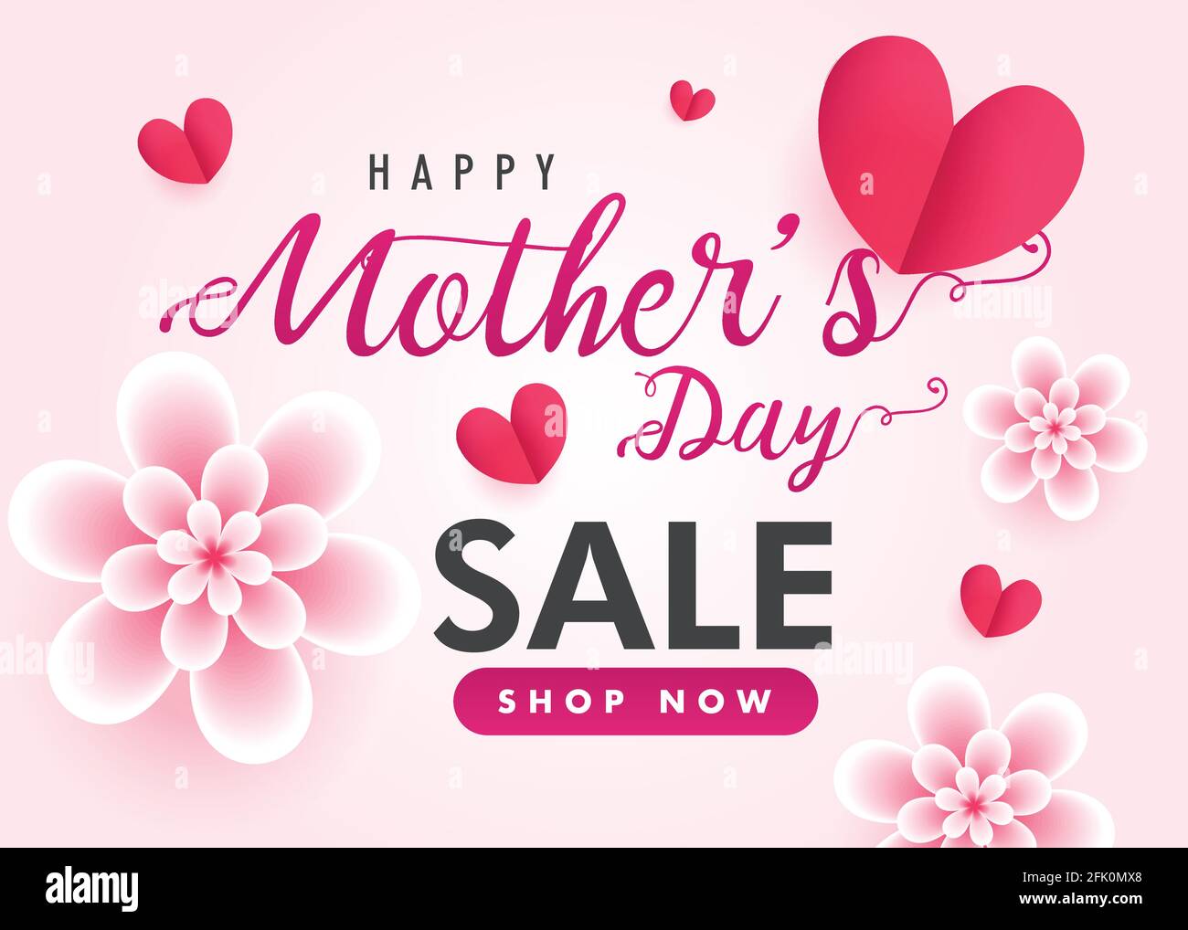Happy Mother's Day sale banner design, elegant shop now realistic 3D