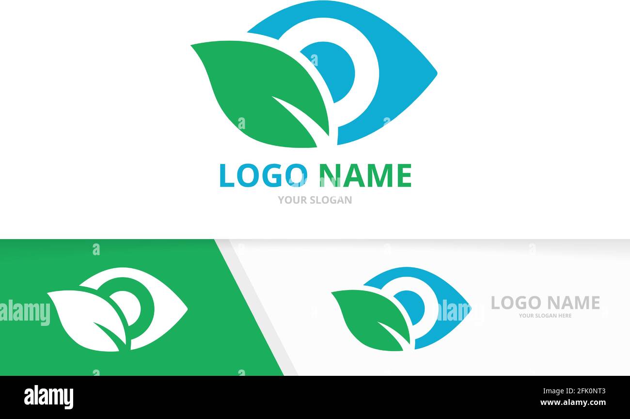 Vector eye and leaf logo combination. Unique organic vision logotype design template. Stock Vector