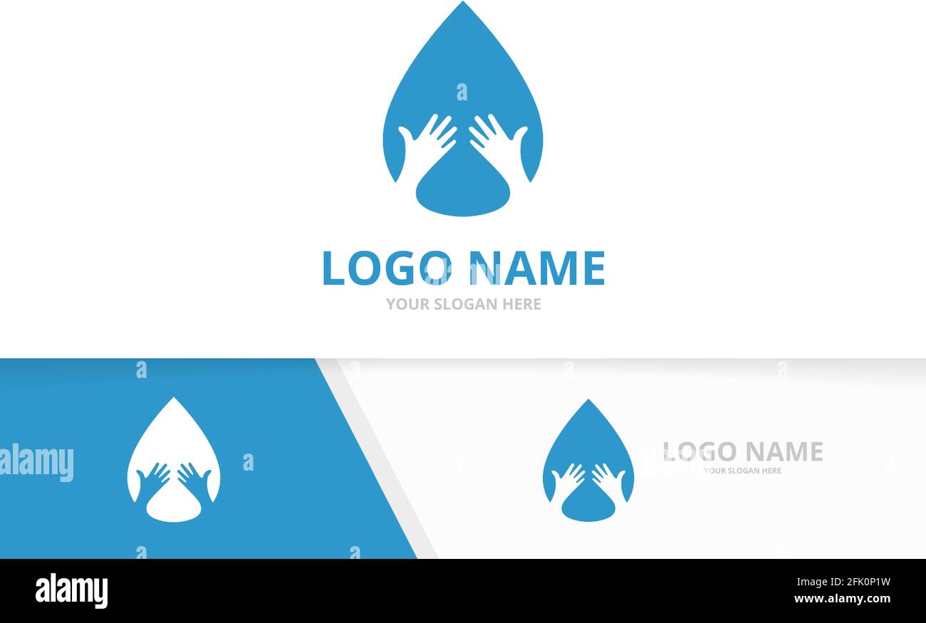 Vector water and hands logo combination. Unique embrace logotype design template. Stock Vector