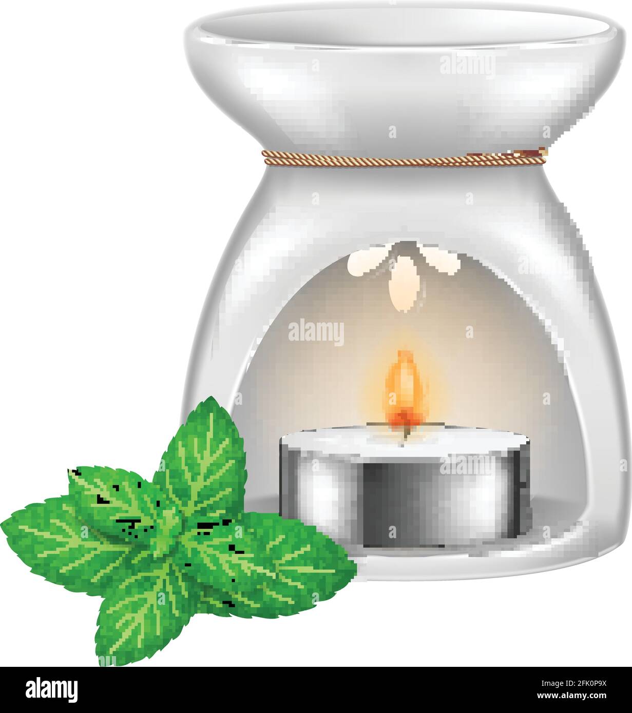 Aroma lamp with mint leaves. Vector illustration. Stock Vector