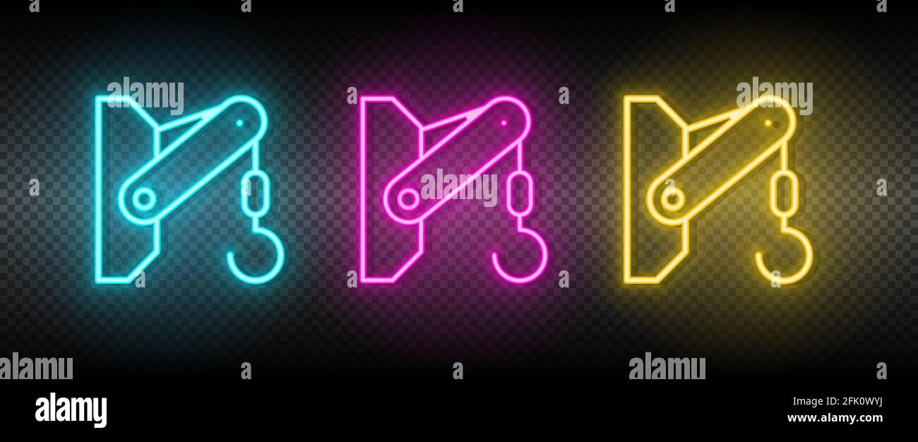 container lifter, crane hook neon icon set Stock Vector