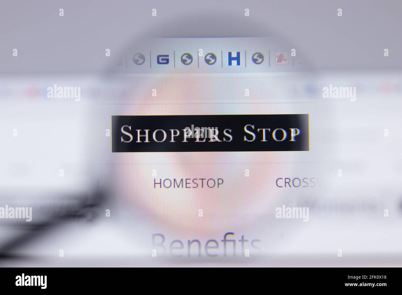 New York, USA - 26 April 2021: Shoppers Stop logo close-up on website page, Illustrative Editorial Stock Photo