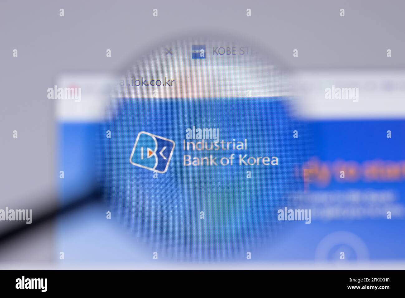 New York, USA 26 April 2021 Industrial Bank of Korea logo closeup