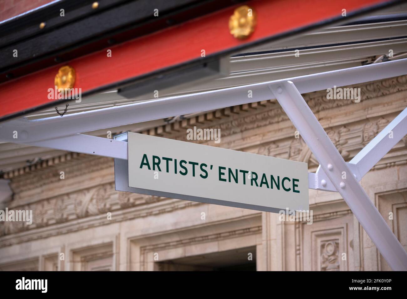 Artist's entrance sign on outside of the Royal Albert Hall, Kensington, London, United Kingdom, Europe Stock Photo