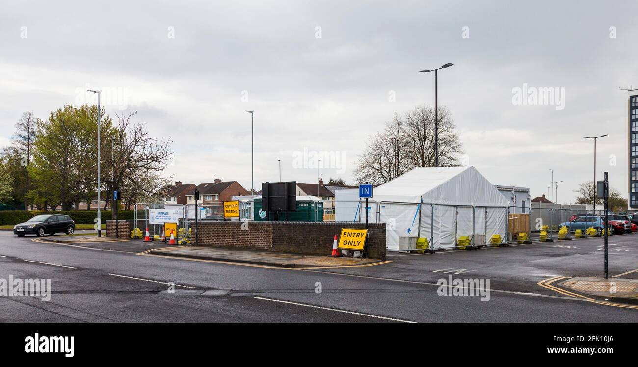 Covid 19 testing station at the Billingham Forum car park. The site caters for people with or without symptoms Stock Photo