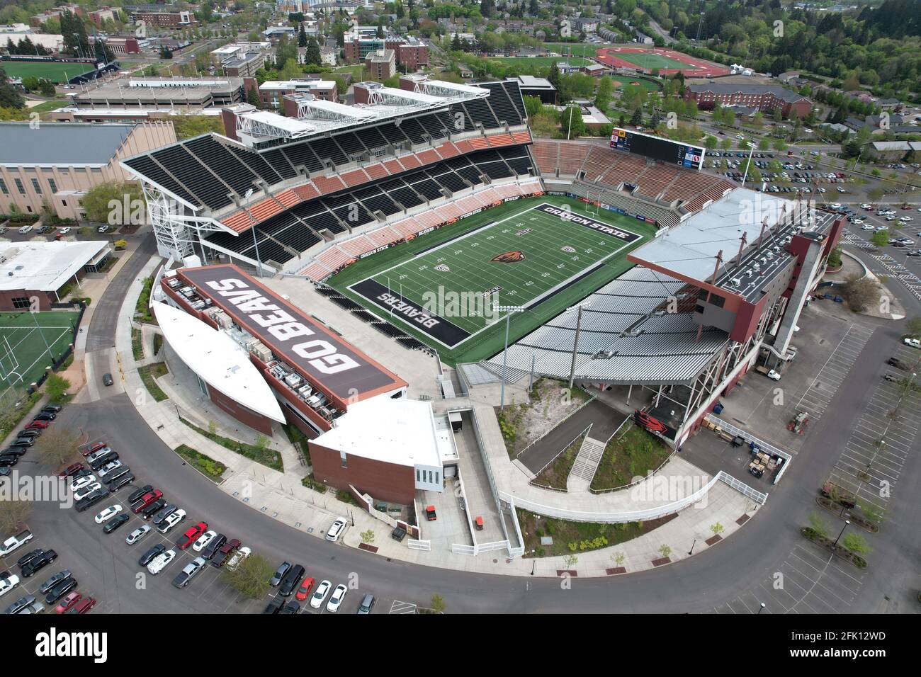 An aerial view of Reser Stadium on the campus of Oregon State, Friday ...