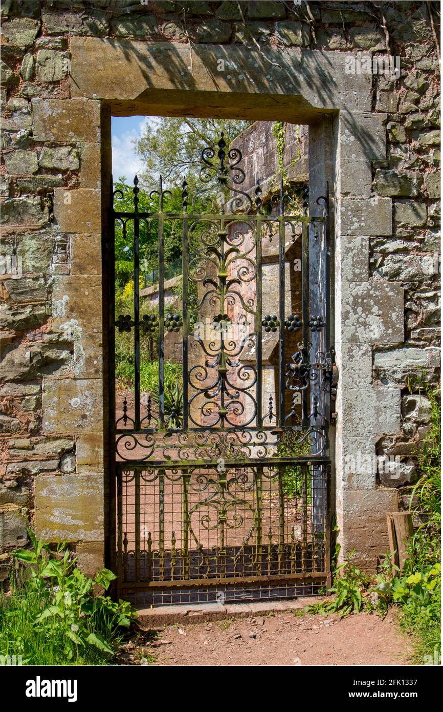 Closed gate at Knightshayes National Trust leads to the walled garden. Stock Photo