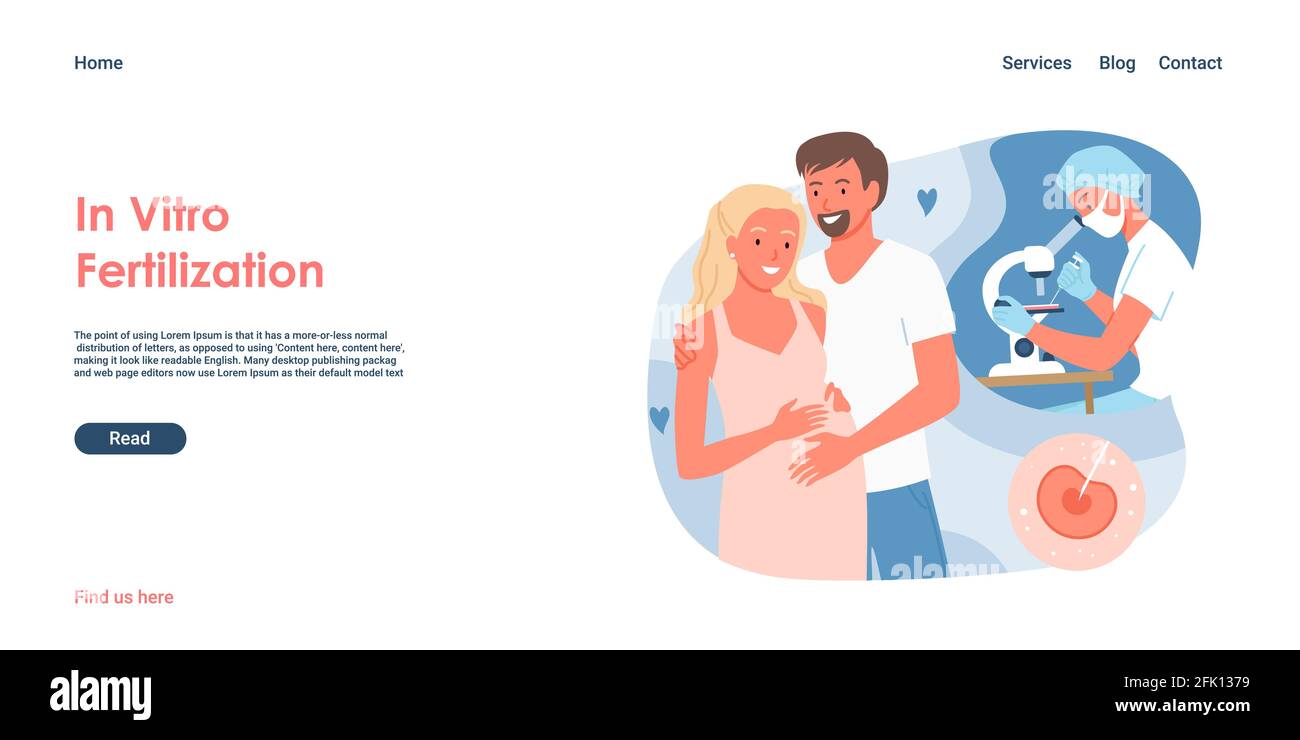 In vitro fertilization landing page, couple people standing together, fertility health Stock Vector