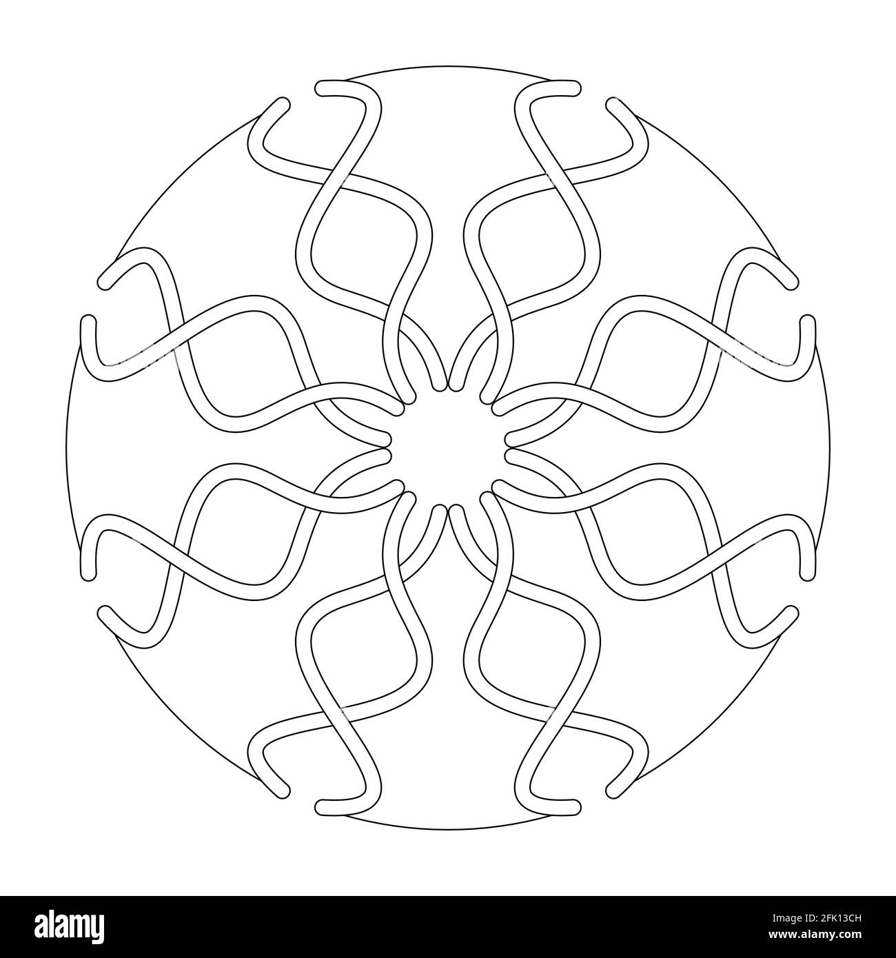 Mandala coloring page. Abstract and interlaced curve. Art Therapy. Anti-stress. Vector illustration black and white. Stock Vector