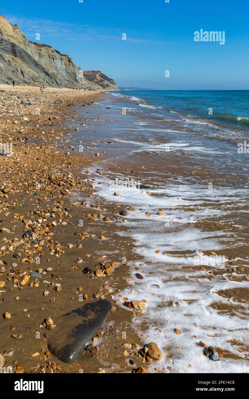 A view of Golden Cap on the Jurassic Coast along Charmouth beach, Dorset, England Stock Photo