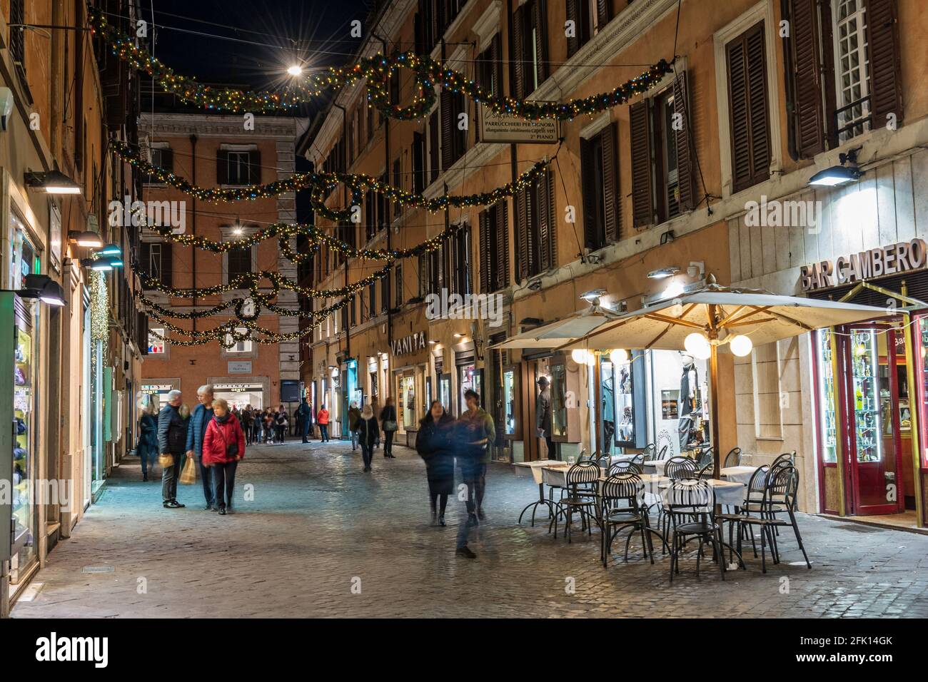 Via Frattina street at night decorated with christmas lights Rome, Lazio, Italy, Europe Stock Photo