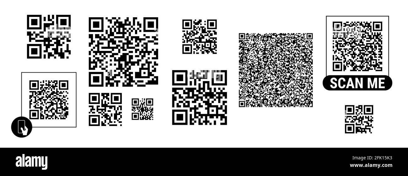 Abstract QR codes for smartphone scanning. Flat style vector illustration isolated on white background. Stock Vector