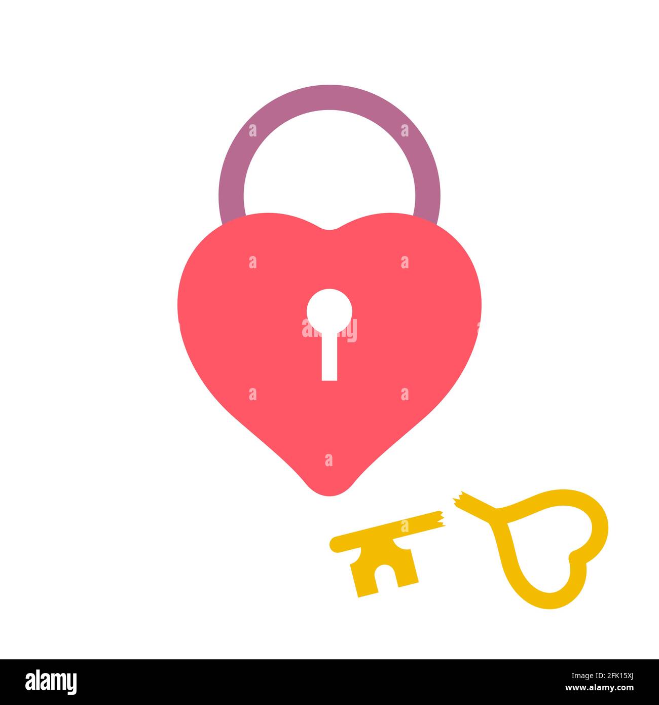 Heartshaped padlock with broken key. Unapproachable woman. Flat style