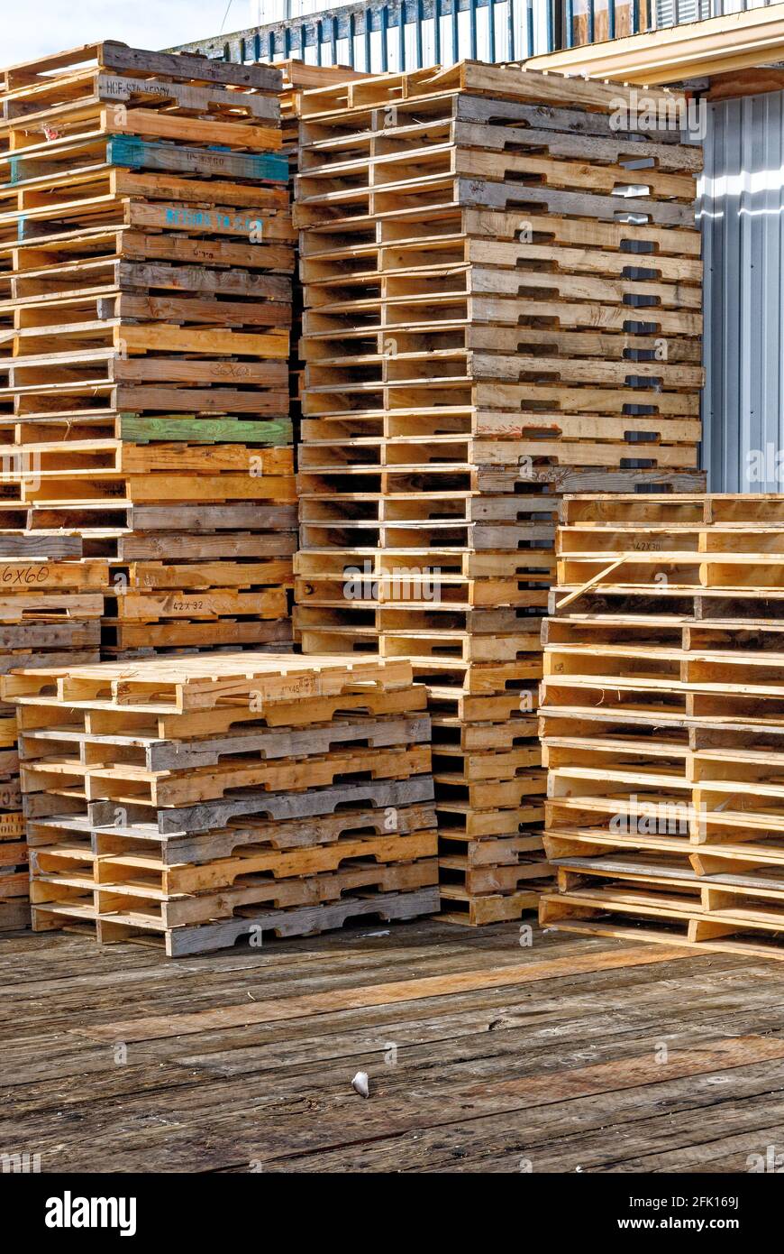 Wood pallets stacked Astoria Oregon United States of America Stock
