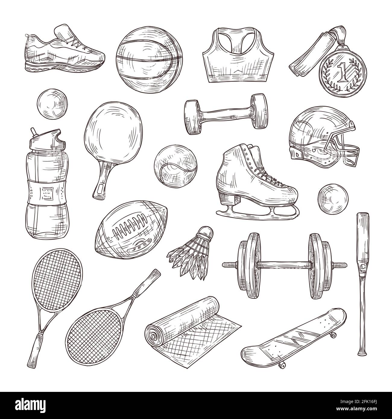 Collection sport equipment hand draw hi-res stock photography and ...