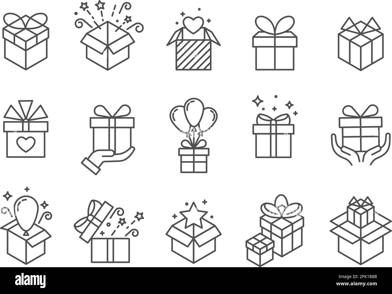 Gift boxes icons. Birthday present box with ribbon decoration. Outline  gifting discount package, surprise parcel. Holiday shop vector signs Stock  Vector Image & Art - Alamy