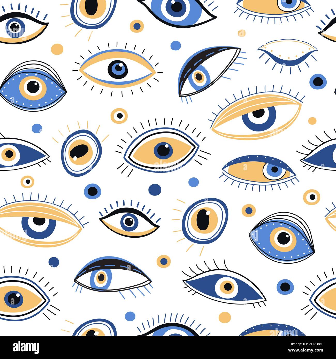 Eye pattern. Abstract evil eyes fabric print. Mystic eyelid with eyelash, energy talisman background. Mystical look vector seamless texture Stock Vector