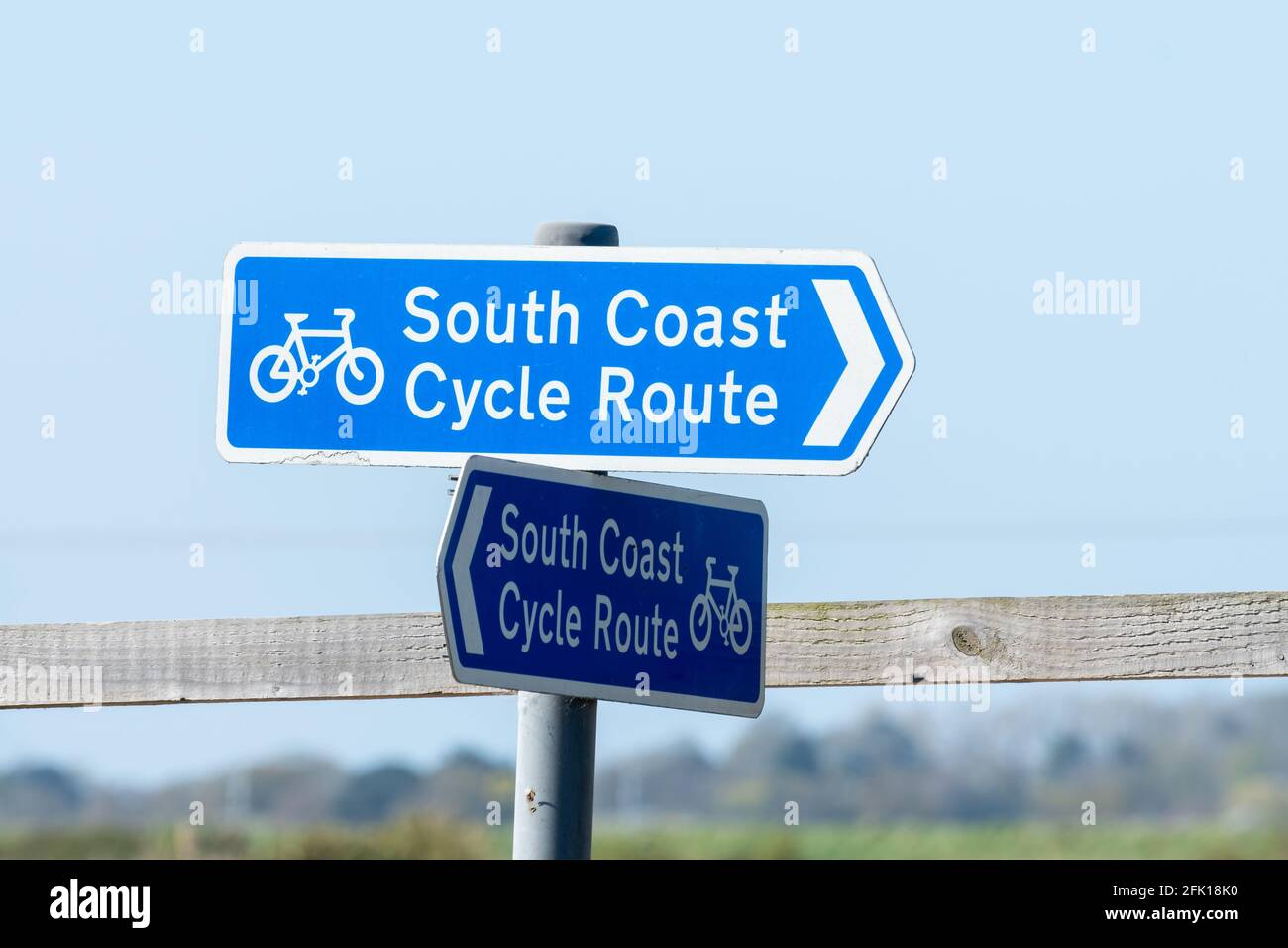 South Coast Cycle Route signpost, West Sussex, England, UK Stock Photo