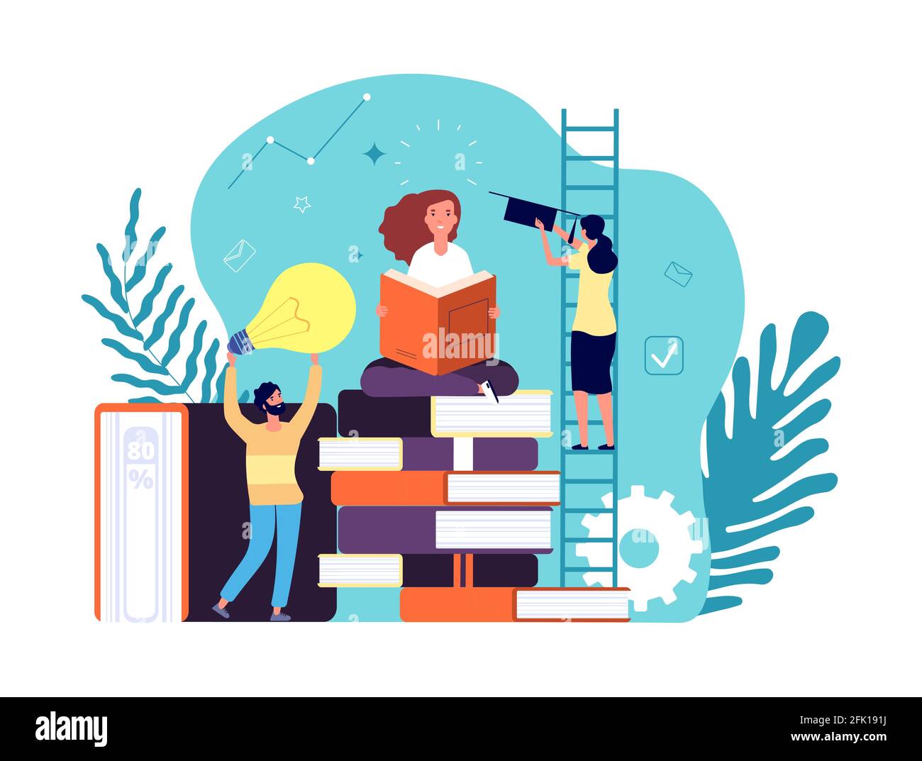 High school graduation. Girl finishing her studies. Obtaining new knowledge, self-education. Happy woman with book vector illustration Stock Vector