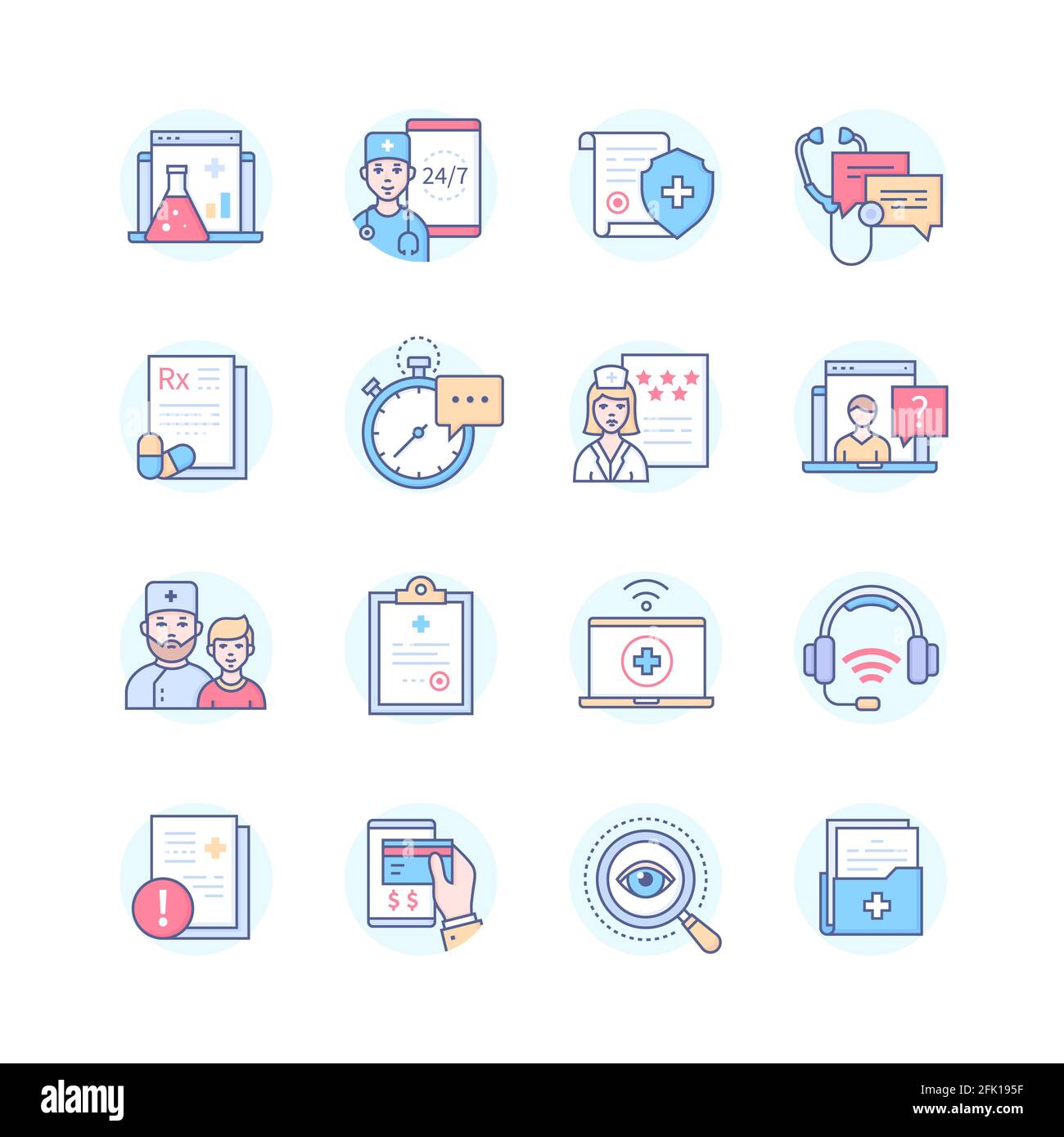 Digital Health line design style icons set. Healthcare mobile app