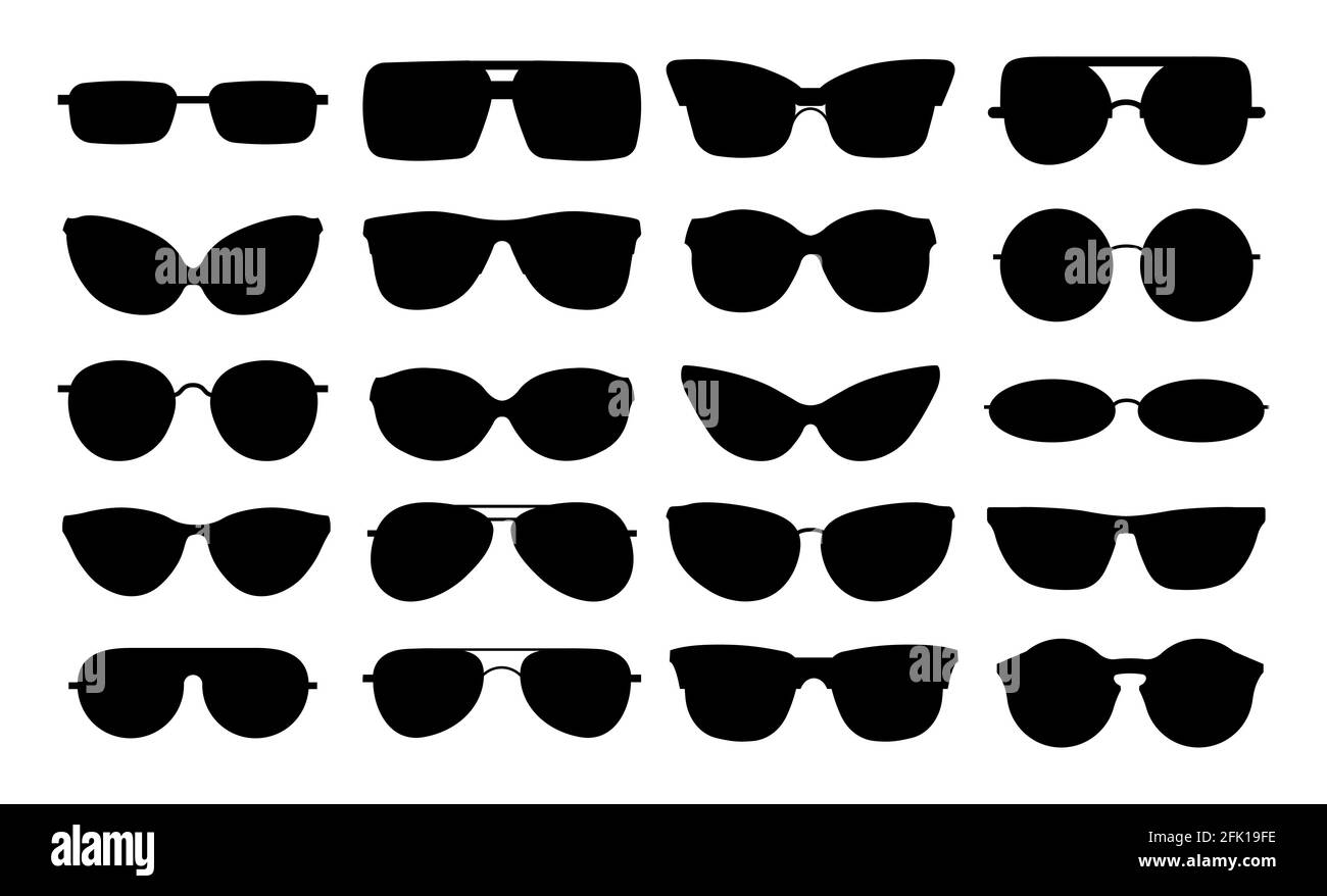 Glasses silhouettes. Isolated black elegant eyewear set. Metal plastic spectacles shapes. Vector geek sunglasses icons Stock Vector