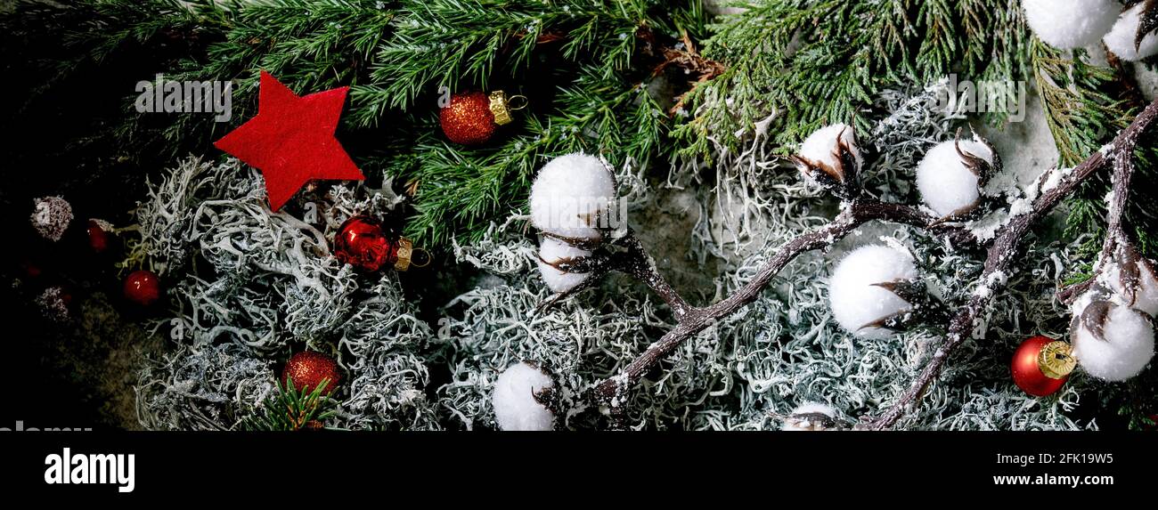 Christmas New year greeting card background with fir tree branches ...