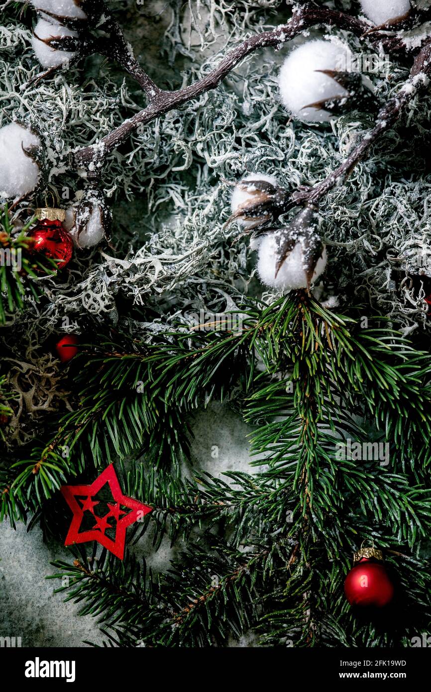 Christmas New year greeting card background with fir tree branches ...