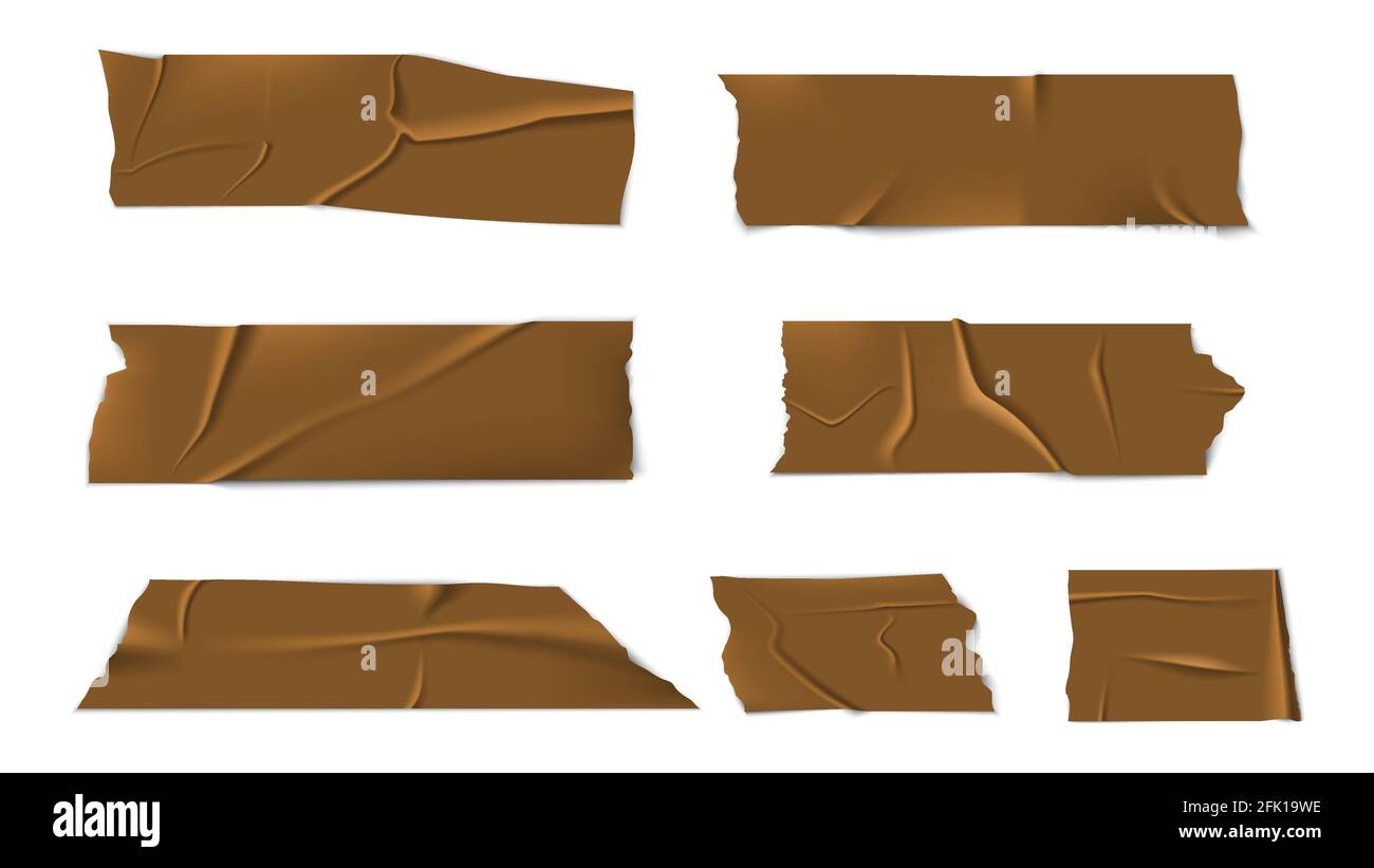 Adhesive sticky tape. Strips sticker, pieces scotch. Isolated realistic