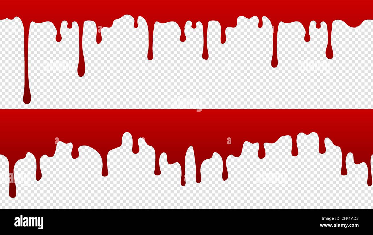 Dripping blood pattern. Isolated flowing red paint with drops borders
