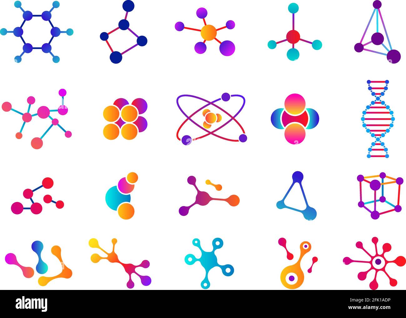 Connected molecules. Biology elements, abstract molecular shapes. Biotechnology or chemistry