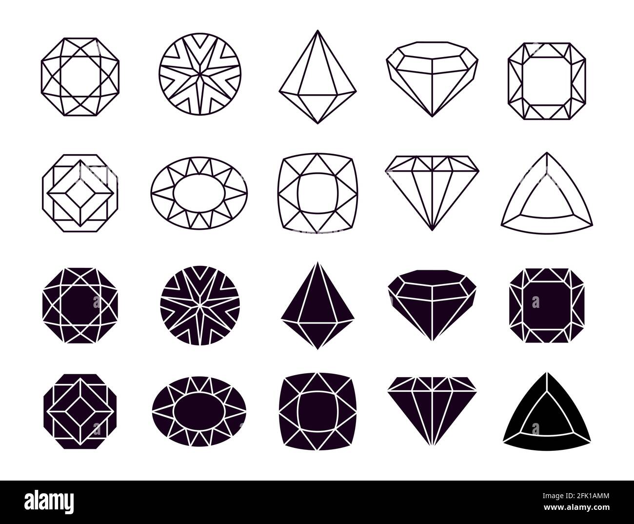 Diamonds icons. Geometric jewelry symbols shapes luxury