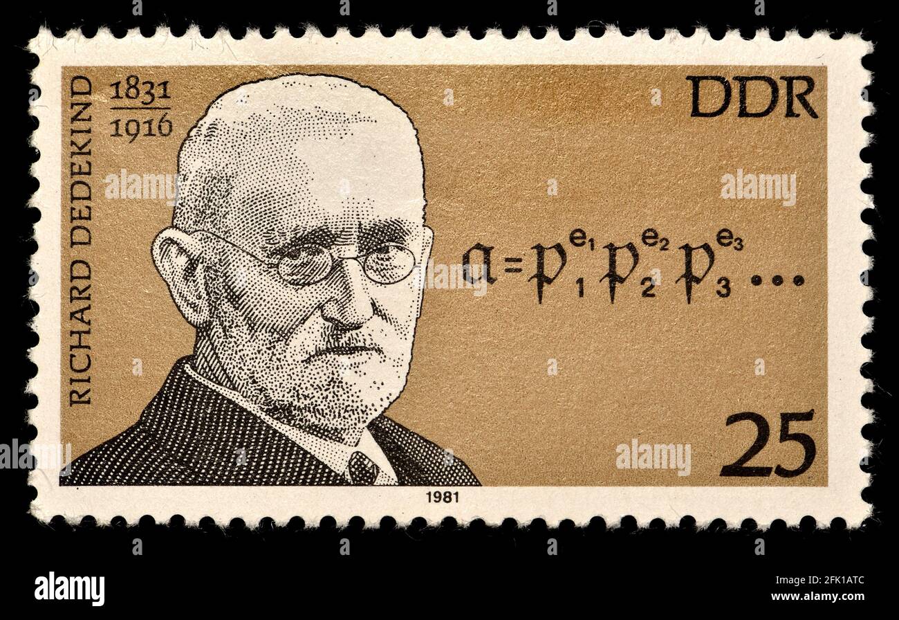 East German postage stamp (1981) : Julius Wilhelm Richard Dedekind (1831 – 1916) German mathematician who made important contributions to abstract alg Stock Photo