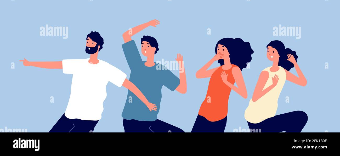 People in panic. Horror, nervous expression adults. Woman man afraid, anxious reaction. Team shocked horrified, phobia vector illustration Stock Vector