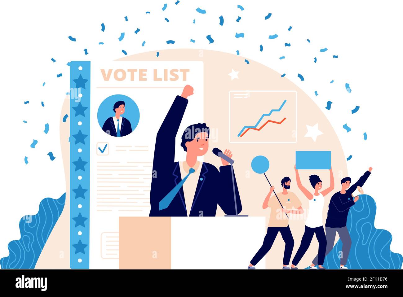 Political leader. Ideology strategy, elections and voting. Speaker or candidate campaign. Fake persuader, people manipulation vector concept Stock Vector
