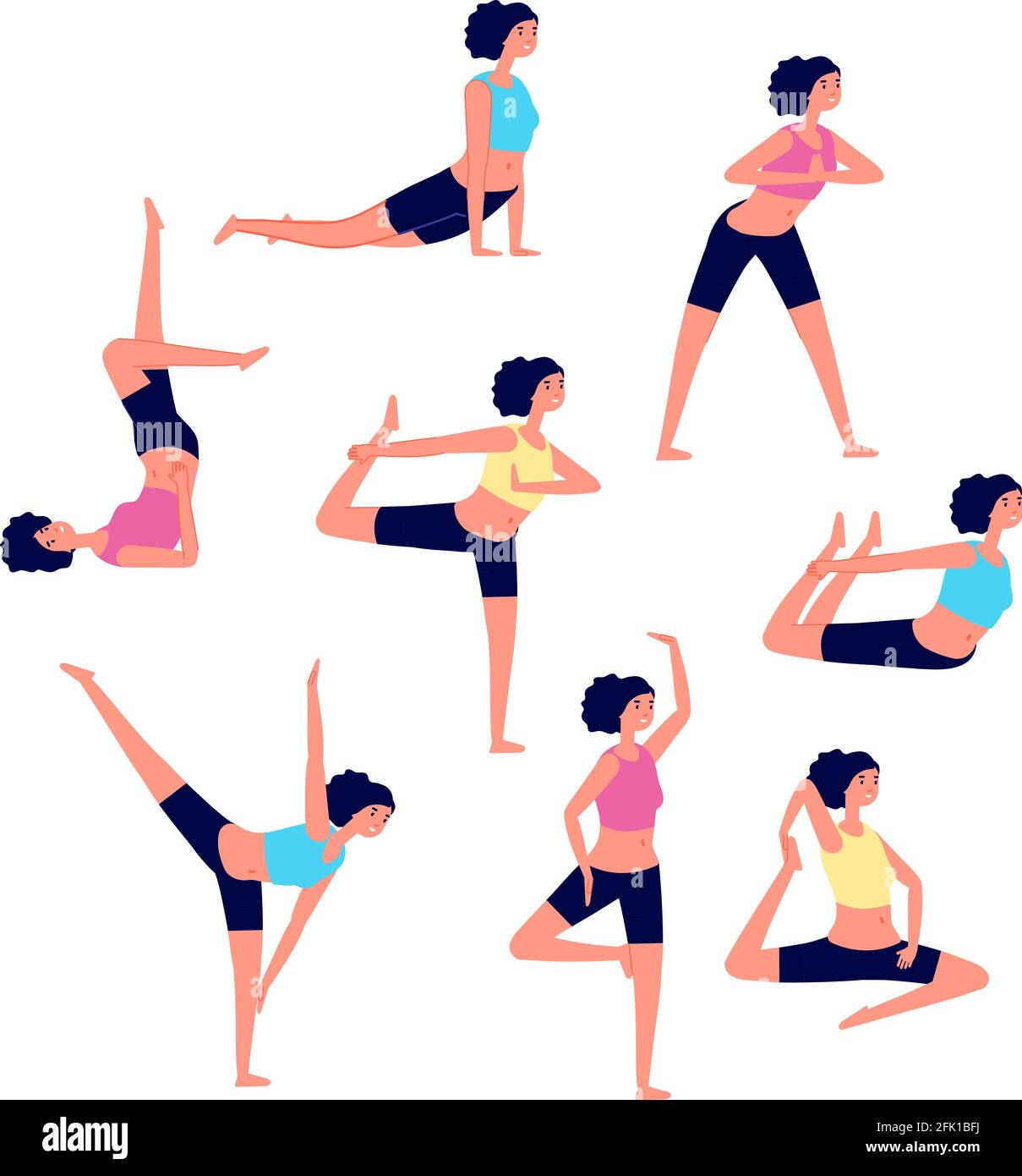 Yoga workout. Female stretching exercises. Sport different poses